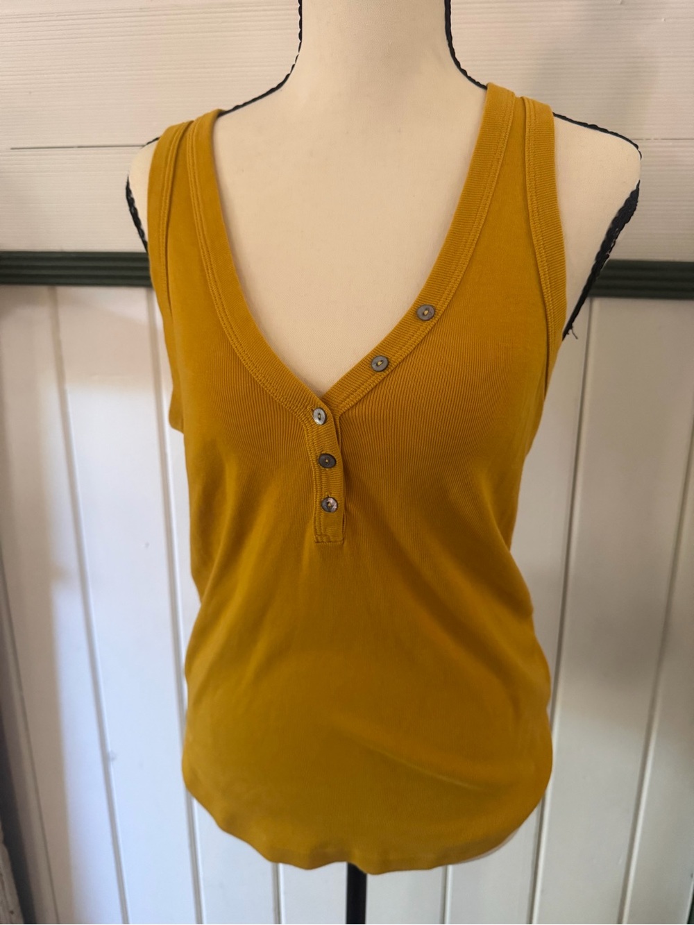 Michael Stars Mustard V-Neck Button Tank Top - Women's